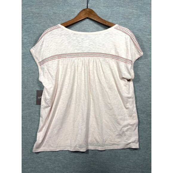 Pure J Jill Banded Embroidered Tee M Pink V-Neck Boho Casual - Picture 5 of 5